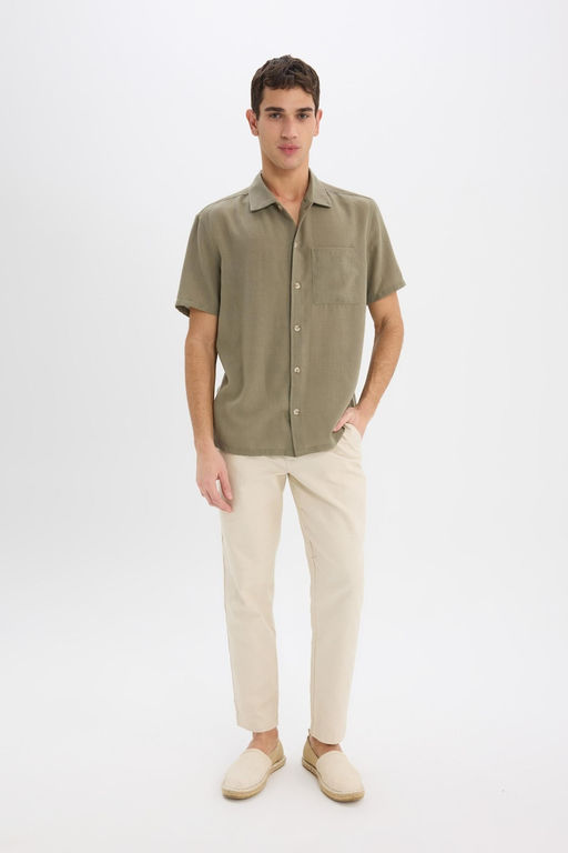 Relax Fit Polo Yaka Keten G_r_n_ml_ Yazl_k K_sa Kollu G_mlek - Defacto фото 4