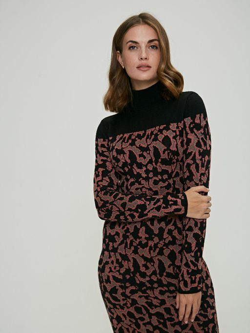 Платье со стилевым жаккардом листья Seven Senses