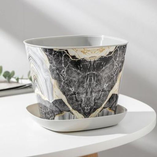 Кашпо квадратное 1,3л Мрамор с поддоном (светло-серый) 38113150 Виолет - Violet фото 3