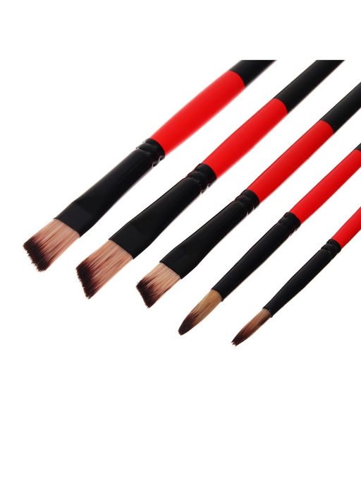 Набор кистей для рисования, нейлон, 5 штук, круглые, плоские, международный размер