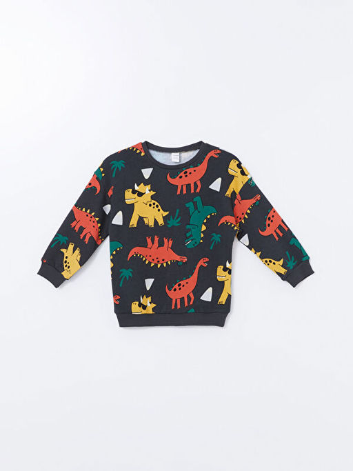 Bisiklet Yaka Bask?l? Erkek ?ocuk Sweatshirt