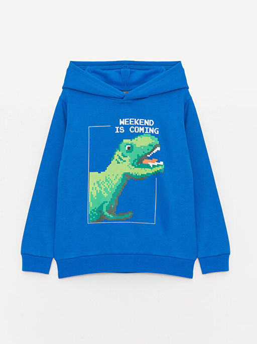 Bask?l? Uzun Kollu Erkek ?ocuk Hoodie ve E?ofman Alt? - Waikiki фото 2
