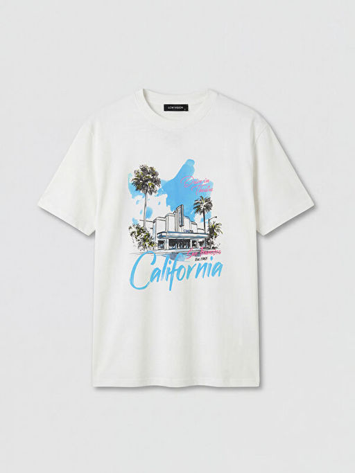 Bisiklet Yaka California Bask?l? Kad?n Ti??rt