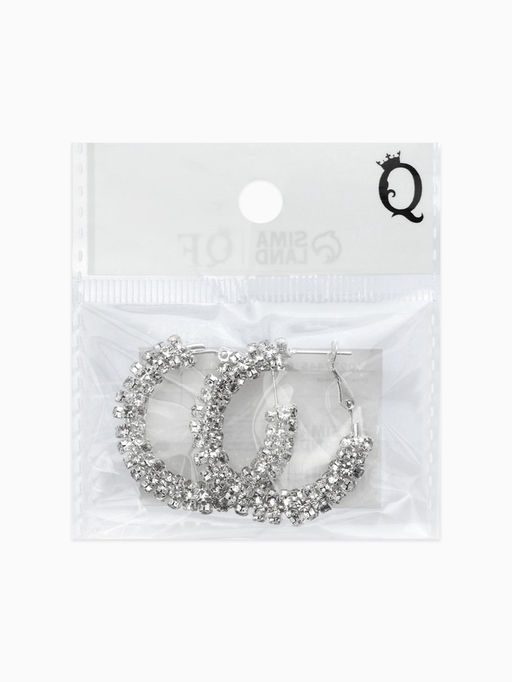 Серьги-кольца со стразами "Россыпь" d=3,5см, цвет белый в серебре