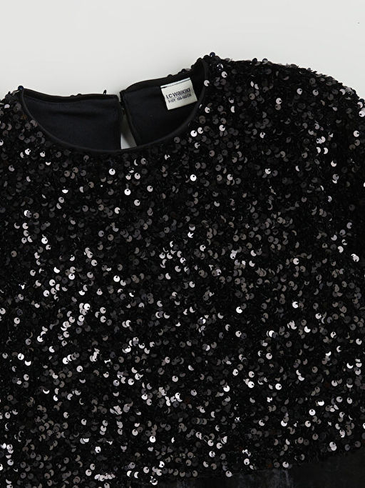 Bisiklet Yaka Payetli K?z ?ocuk Elbise