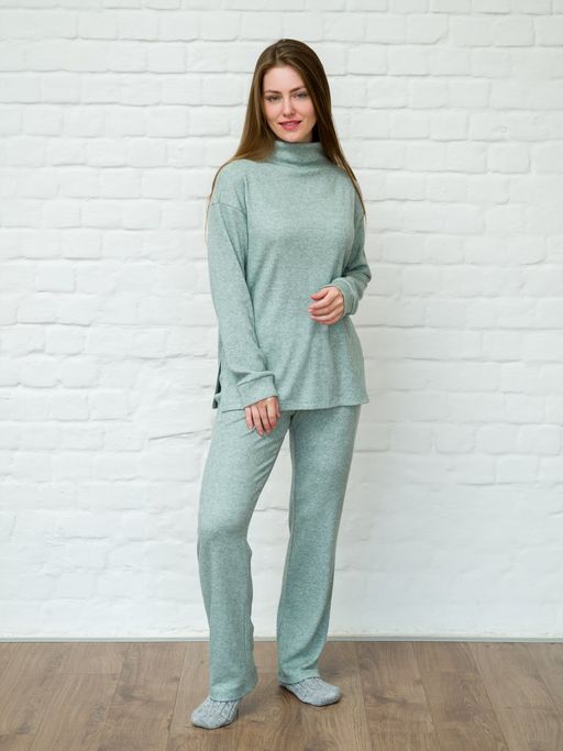 Пуловер трикотажный зеленый с манжетами - Odis фото 2