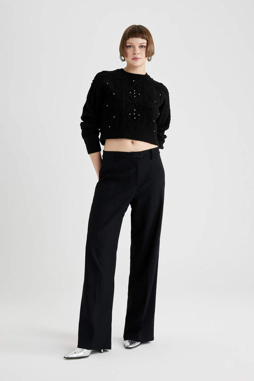 Укороченный свитер с круглым вырезом - Defacto фото 2