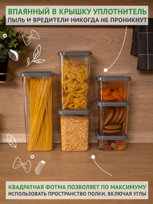 Банка 1,6л для сыпучих CUBBO SCANDI серый - Полимербыт фото 6