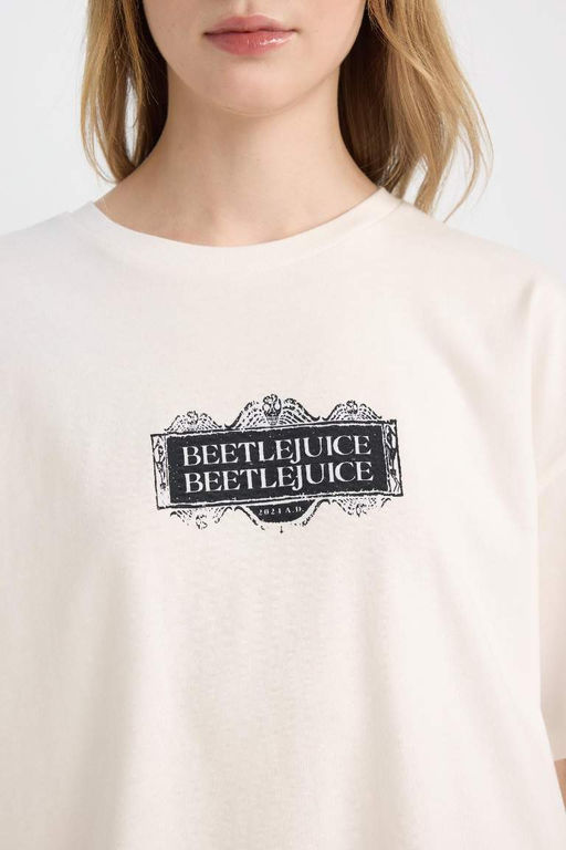 Cool Beetlejuice Oversize-футболка с широким кроем и круглым вырезом с короткими рукавами и принтом - Defacto фото 6