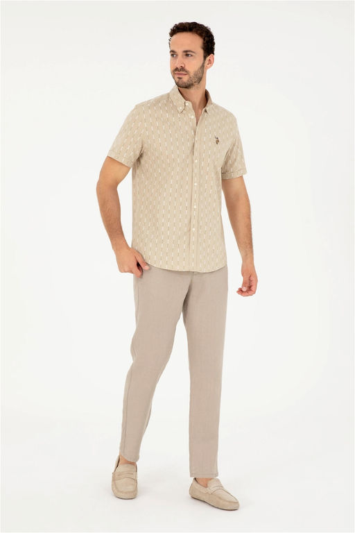 U. S. Polo Assn / Мужская рубашка светло-хаки с коротким рукавом - U.s. polo assn фото 4
