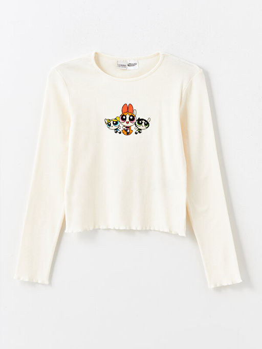 Bisiklet Yaka Powerpuff Girls Nak??l? K?z ?ocuk Ti??rt