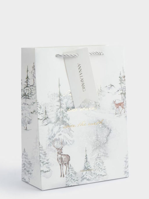 Пакет подарочный, 18х24 см, бумага, белый, Лес в снегу, Maral grey