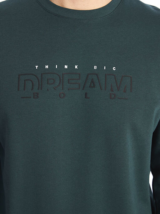 Bisiklet Yaka Bask?l? Erkek Kal?n Sweatshirt
