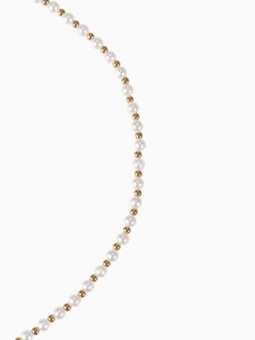 Бусы Жемчуг дуэт бусин, шар №6, белые в золоте, 53 см