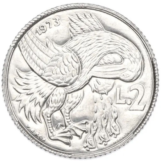 Монета 2 лиры 1973 года Сан-Марино