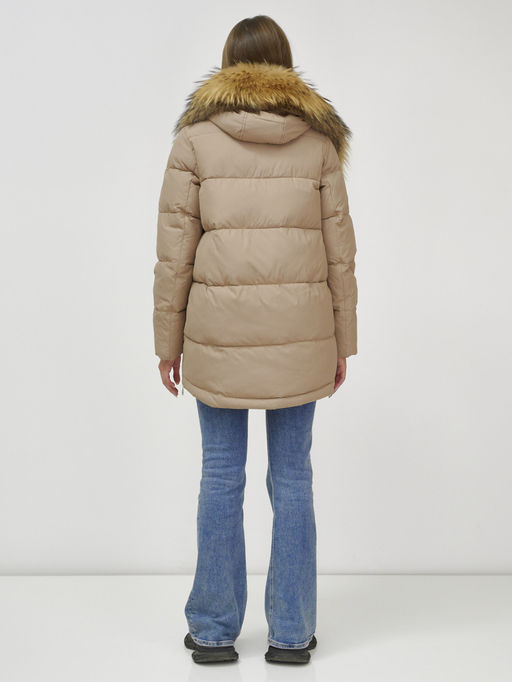 Куртка Бренд Visdeer ПРЕМИУМ КЛАССА зимняя с мехом ЕНОТА, бежевого цвета  фото 5