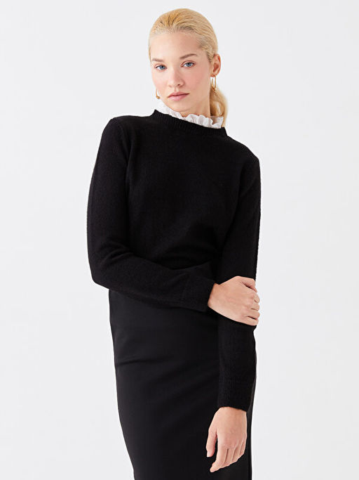 Bisiklet Yaka D?z Uzun Kollu Kad?n Triko Kazak