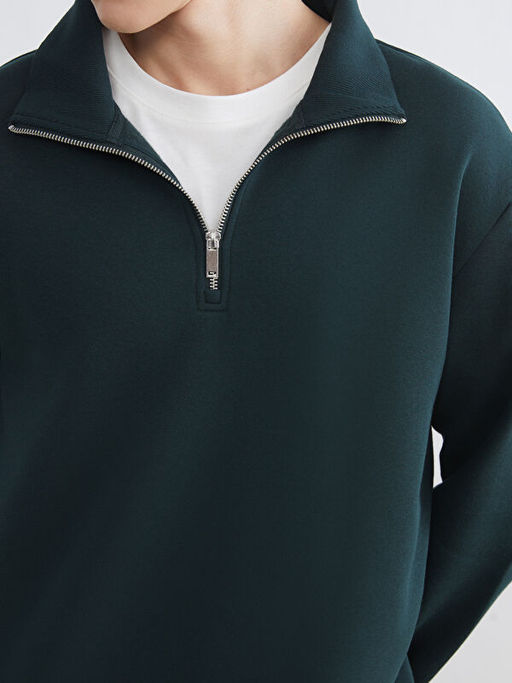 Fermuarl? Dik Yaka Erkek Kal?n Sweatshirt