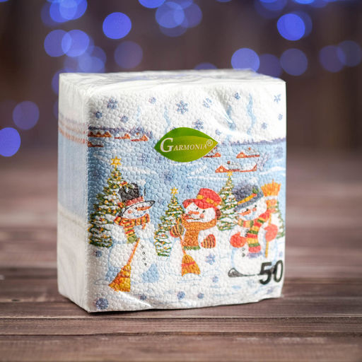 Цена за 4 шт. Салфетки новогодние бумажные Гармония цвета Снеговички, 24?24 см, 50 шт.