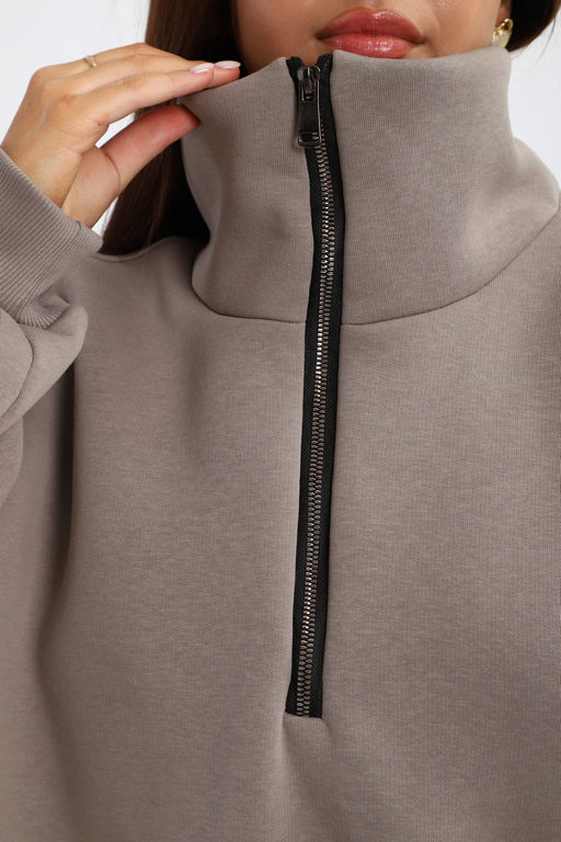 Толстовка женская из футера начес Комфорт серо-коричневый макси