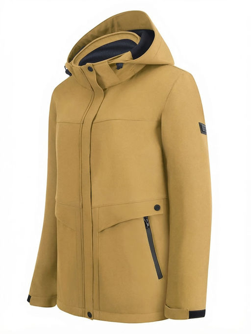 Ветровка женская софтшелл виндстоппер с капюшоном спортивная горчичного цвета 9616_1G