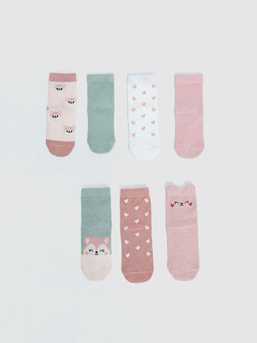 Bask?l? K?z Bebek Soket ?orap 7li