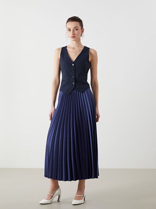 Beli Lastikli Saten Kad?n Pileli Etek