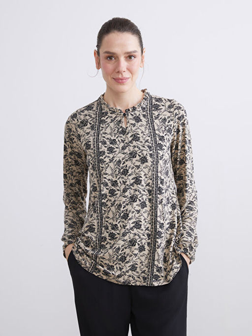 Bisiklet Yaka ?i?ekli Bluz