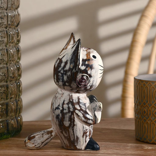 Сувенир «Кошка с рыбкой», 8×15×17 см, дерево, серый