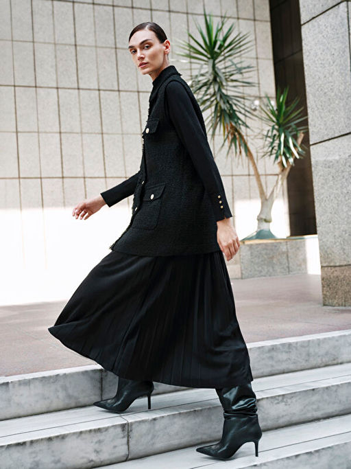 Beli Lastikli Saten Kad?n Pileli Etek