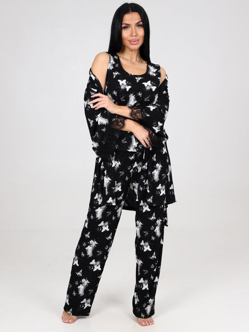 600-ХП ЖЕНСКИЙ КОМПЛЕКТ ТРОЙКА (Бабочки на чёрном) - А-дина фото 3