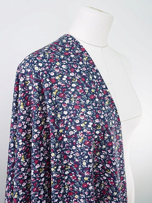 Импорт. хлопок Цветочный вьюнок на чернильном, ш.1.5м, хлопок-100%, 100гр/кв.м - Купава фото 2