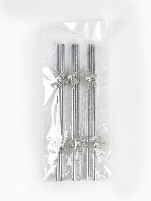 Цена за 2 шт. Трубочки для коктейлей Снежинки, серебро, 6 шт