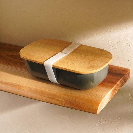 Контейнер для еды SL Home «Каса Перфекто», 21.5×12.5×6 см, с бамбуковой крышкой, оцинкованная сталь, зелёный