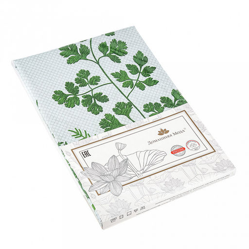 Скатерть 220х145см "Ботаника", длина стола до 180см, на 8-10 персон, рогожка 186г/м2, хлопок 100%, упаковка классическая 28х41см, "Домашняя мода" (Россия)