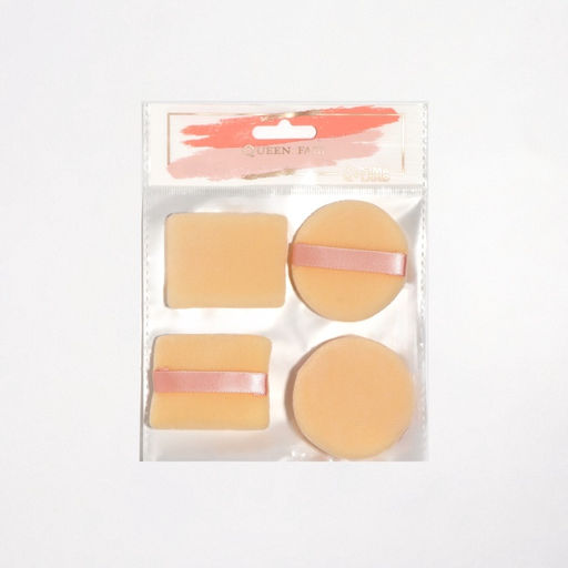 Цена за 2 шт. Пуховки для макияжа, набор - 4 шт., d=5 см / 5.5×4.4 см, с держателем, бежевая