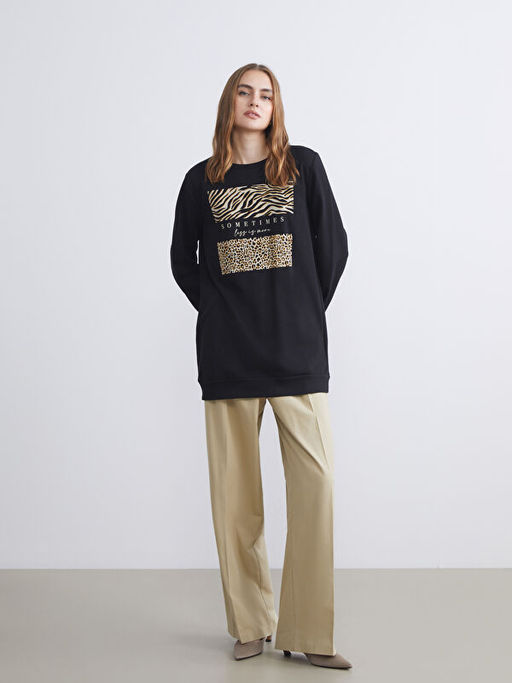 Leopar Desenli Kad?n Sweatshirt Tunik - Waikiki фото 2