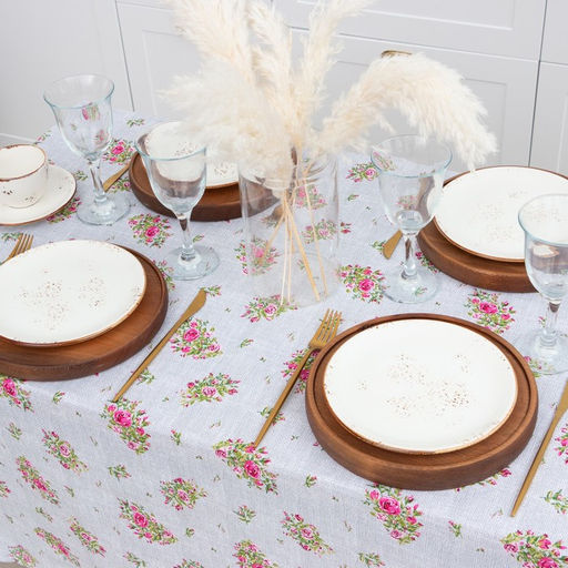 Скатерть Доляна Roses on linen 146х110 см, 100% хлопок, рогожка 164 г/м2  фото 3