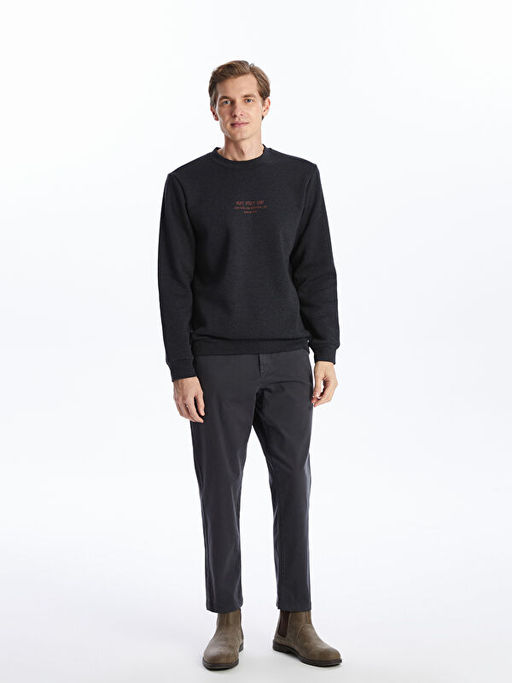 Bisiklet Yaka Uzun Kollu Nak??l? Erkek Sweatshirt