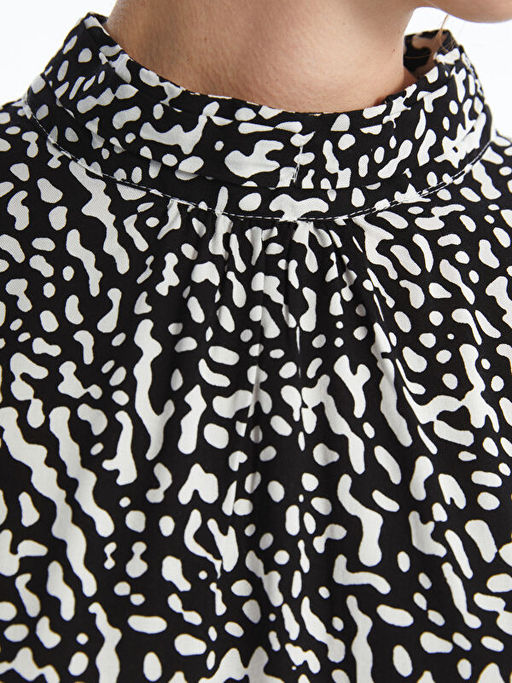 Dik Yaka Desenli Oversize Kad?n Bluz