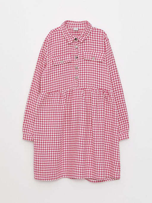 G?mlek Yaka Kazaya?? Desenli Uzun Kollu K?z ?ocuk Elbise