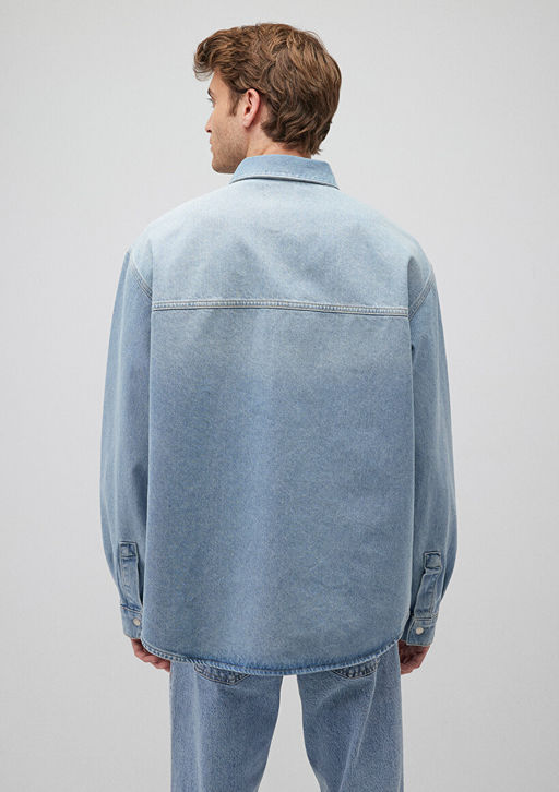 Ross 90lar Puslu Ac?k Mavi Jean Gomlek  фото 4