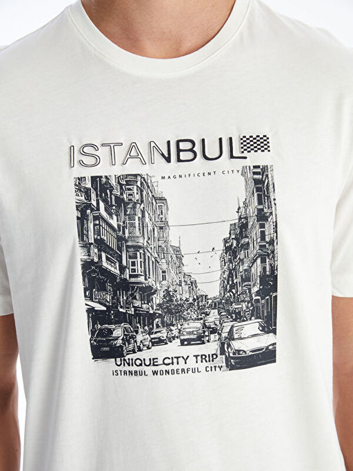 Bisiklet Yaka K?sa Kollu Bask?l? Penye Erkek Ti??rt