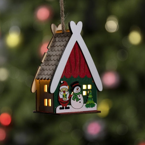 Ёлочная игрушка Домик со снеговиком, 7.7х11х6 см, 1 LED, от батареек, свечение тёплое белое