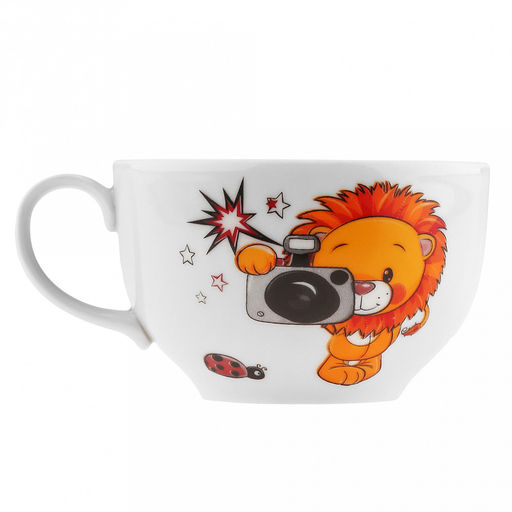 Чашка чайная фарфоровая "Львята" 210мл, д8,5см, h6см, форма "Янтарь" (Россия)