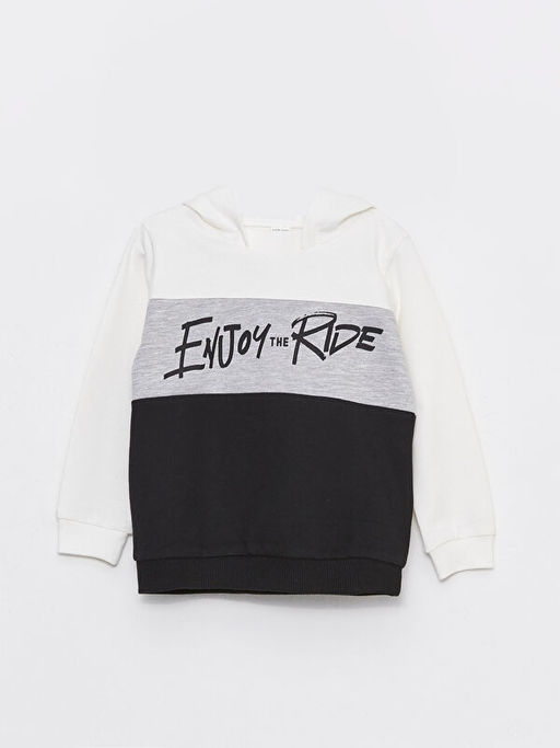Kap??onlu Uzun Kollu Bask?l? Erkek Bebek Sweatshirt