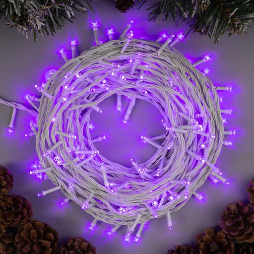 Гирлянда Нить 20 м, IP20, белая нить, 200 LED, свечение фиолетовое, 8 режимов, 220 В