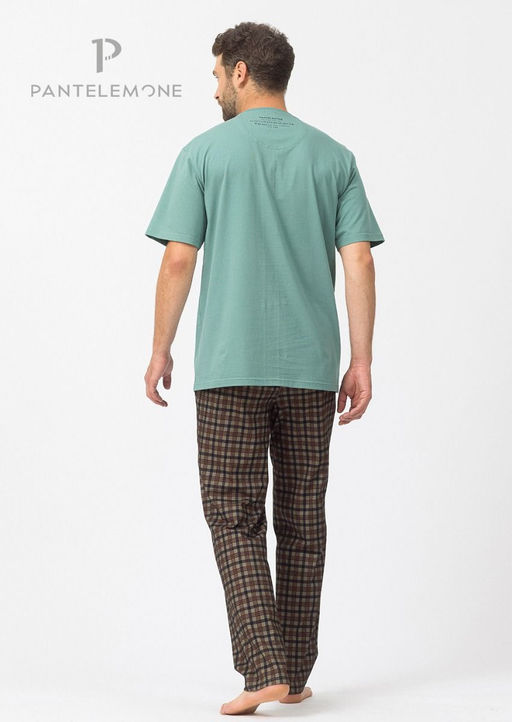 Домашний мужской комплект PDK-321 Зеленый/Клетка бежевая/оранжевая - Pantelemone фото 3