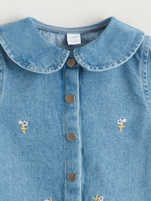 Bebe Yaka ?i?ek Nak??l? K?z ?ocuk Elbise