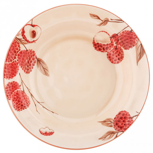 "Шелковый личи" Тарелка глубокая фарфоровая д212мм, h39мм, 500мл, с деколью, отводка, кремовый (Китай)